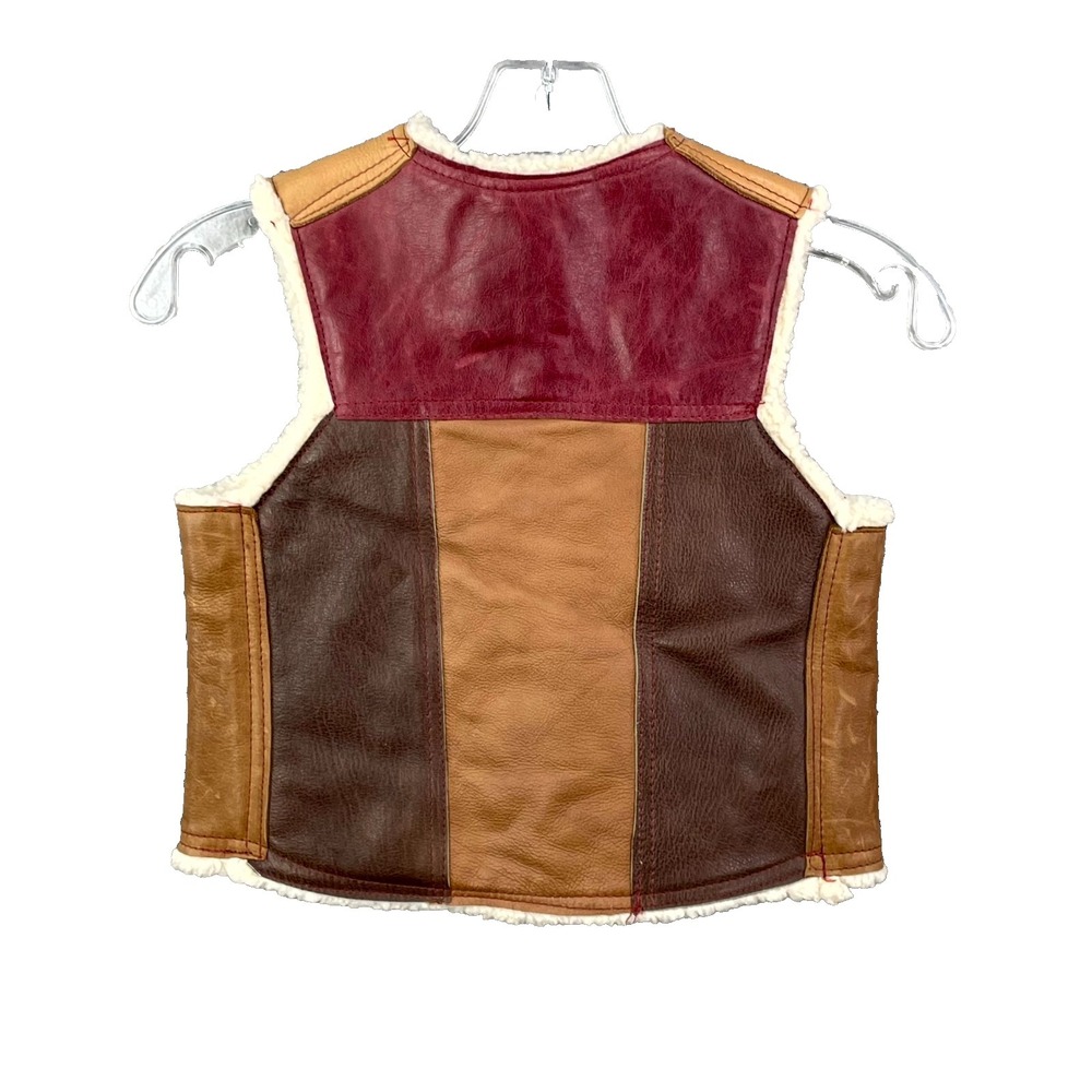 Vintage Genuine Leather Western Vest Youth Boys Large Sherpa Lined Cowboy Rodeo